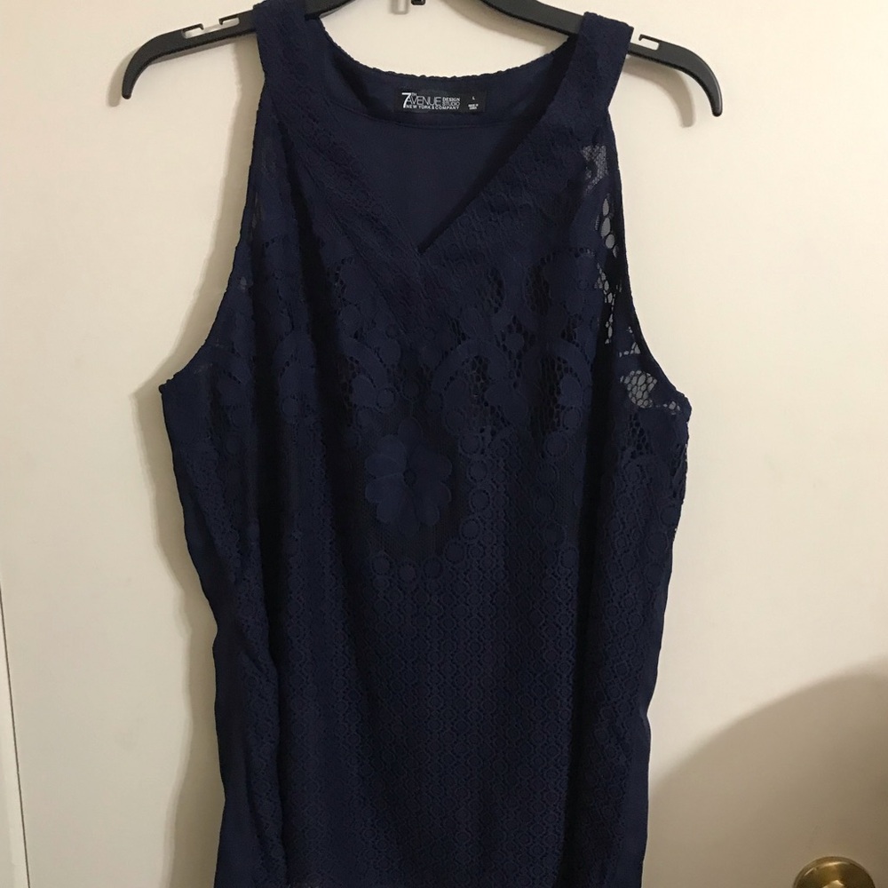 NY&C Dark Blue Lace Sleeveless Top